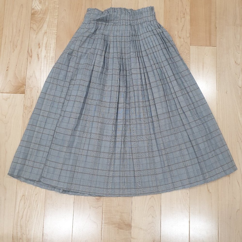 High Waist Check Pleated Skirt